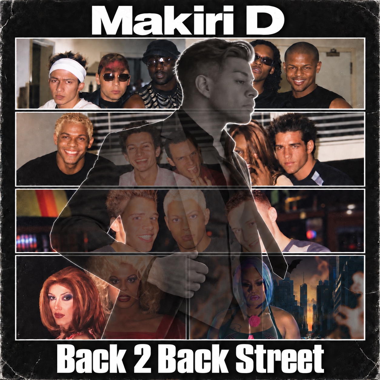 Back 2 Back Street artwork with a photo collage and translucent central portrait